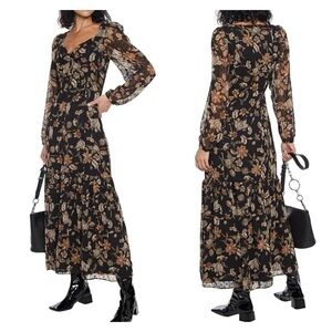 WALTER BAKER Sophia Black Floral Long Sleeve V Neck Maxi Dress Size 0 NWT